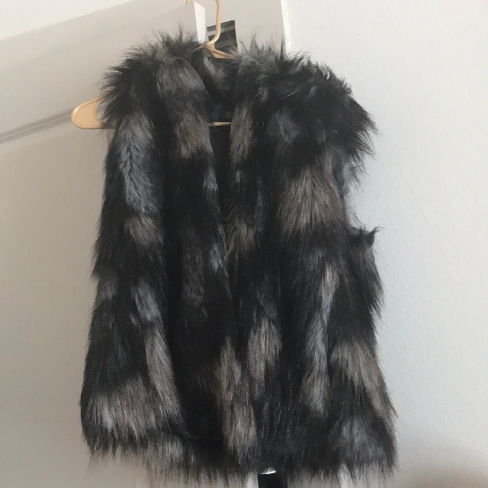 INC fur vest with hoodie